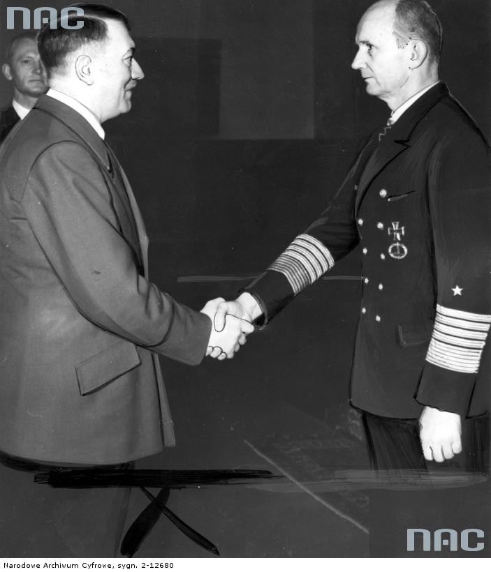 Adolf Hitler awards the Oak Leaves to admiral Karl Dönitz in the Berghof 